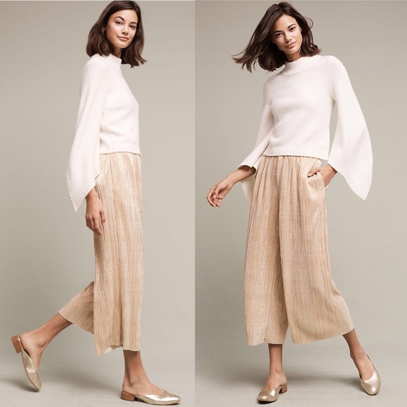 Anthropologie Pants - •Elevenses• Gilded Culottes Gold Pants Wide Leg
